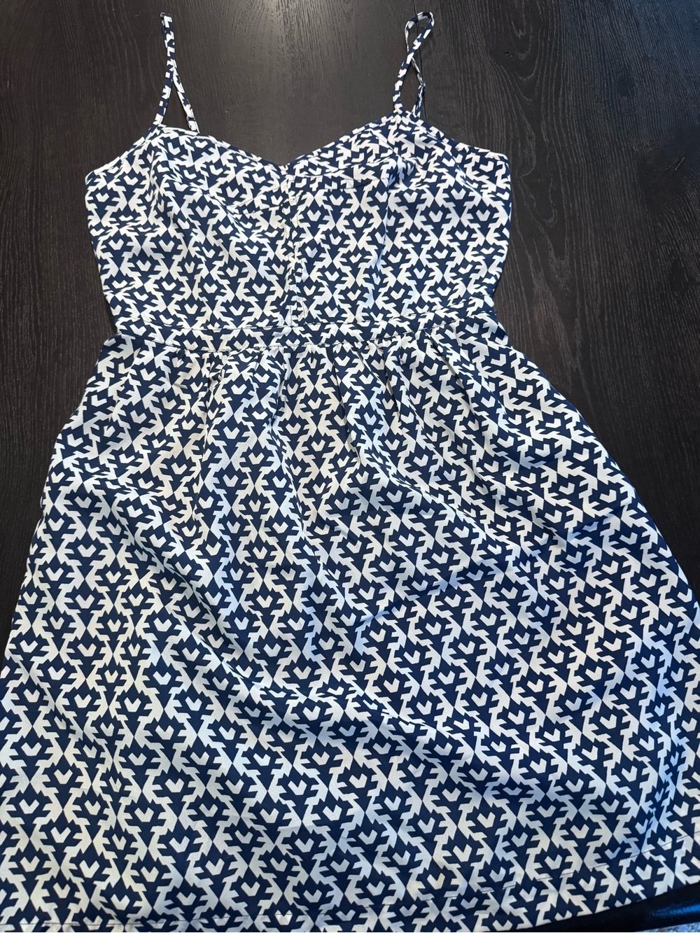 J. Crew Navy and White Geometric Spaghetti-Strap Dress